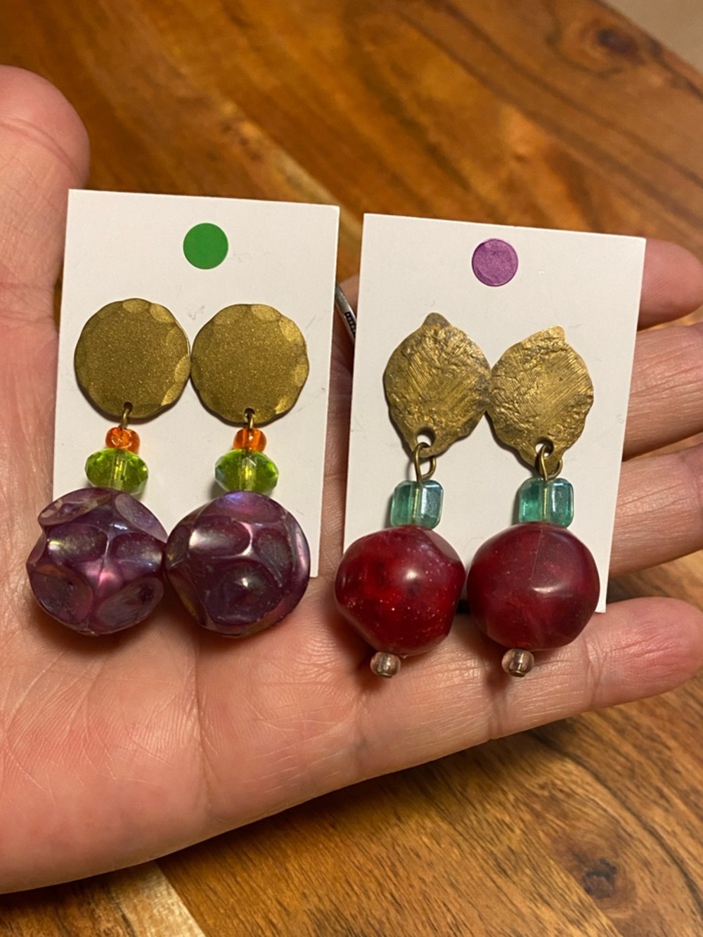 Apple and Grape dangle post earrings 2 pairs